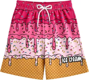 Ice Cream Boy Baseball Shorts Waffle Or Cone Quick Dry Preppy Shorts,Kids Ice Cream Drip Track Short Pants 2-14 Years