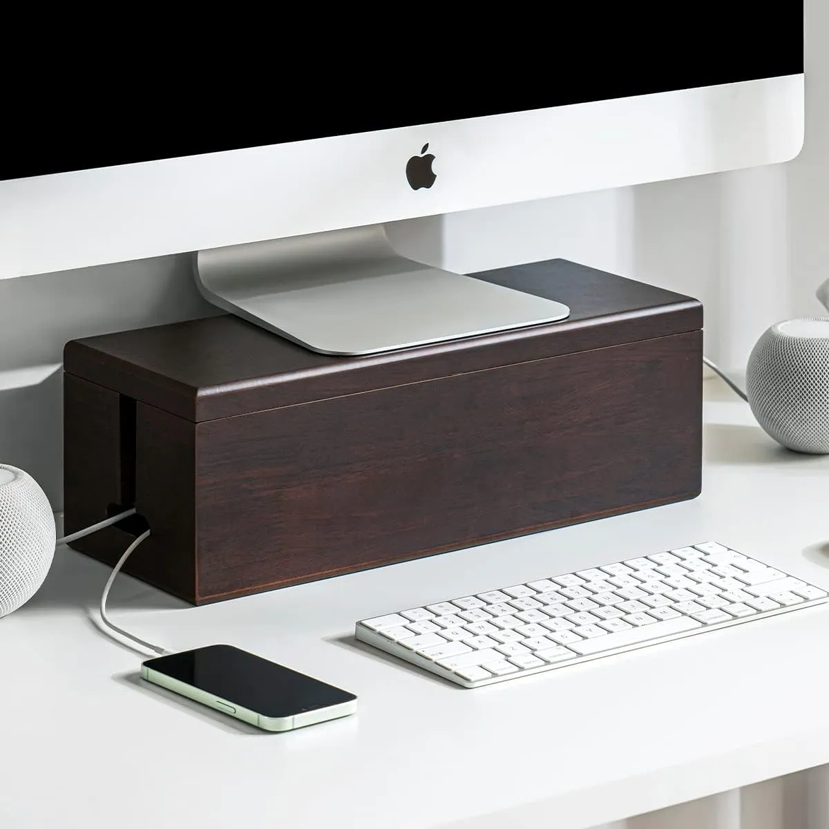 Large Cable Management Box-Stylish Wire Organizer, Wire Concealer and Wire Management Box-Wire Management Box with Protective Sleeve (Brown)