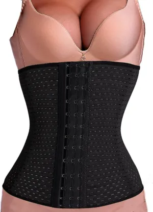 LYZ Women's Waist Trainer Corset for Everyday Wear Steel Boned Tummy Control Weight Loss Body Shaper with Adjustable Hooks