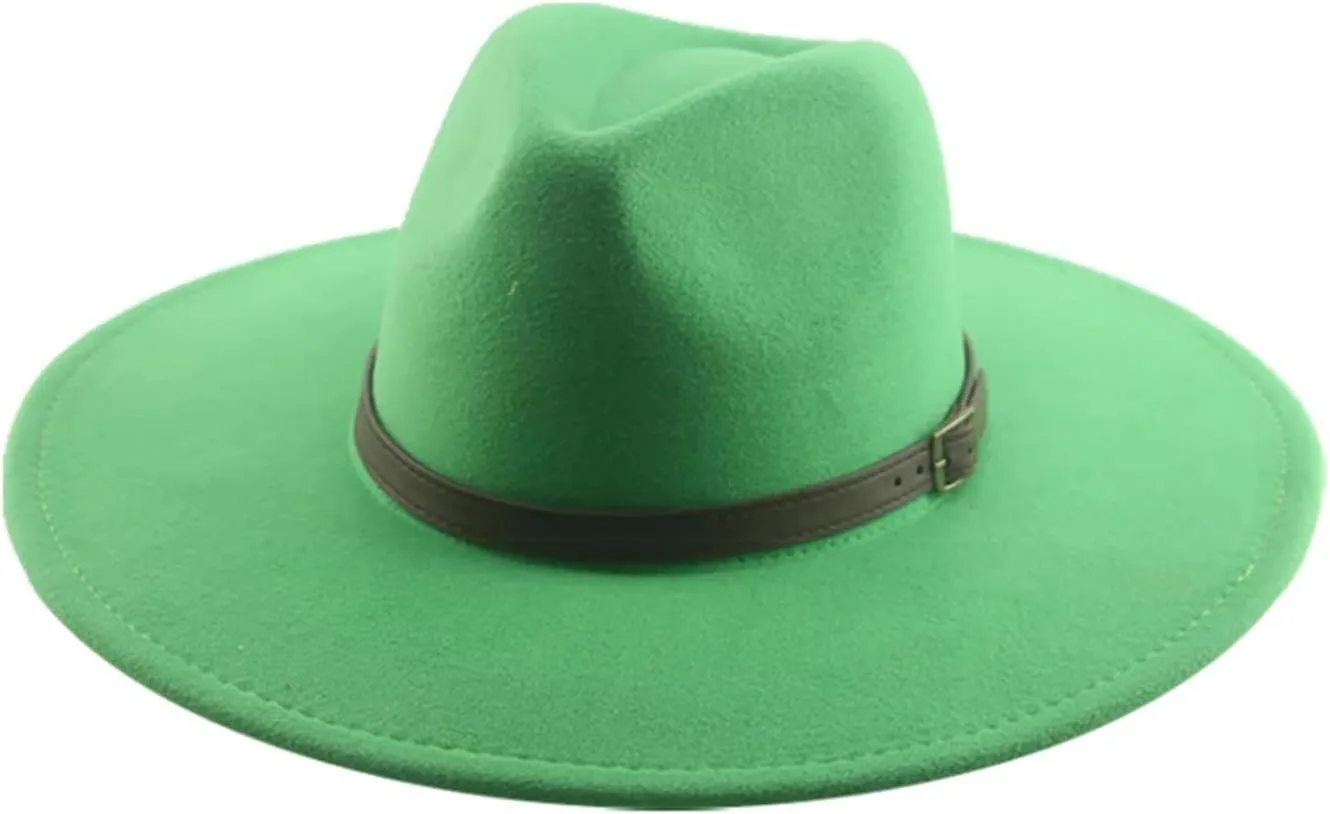 Mnjyihy Women Man Fedoras Hat Winter Felted Hat Big Brim 9.5Cm Belt Band Casual Solid Panama Cap