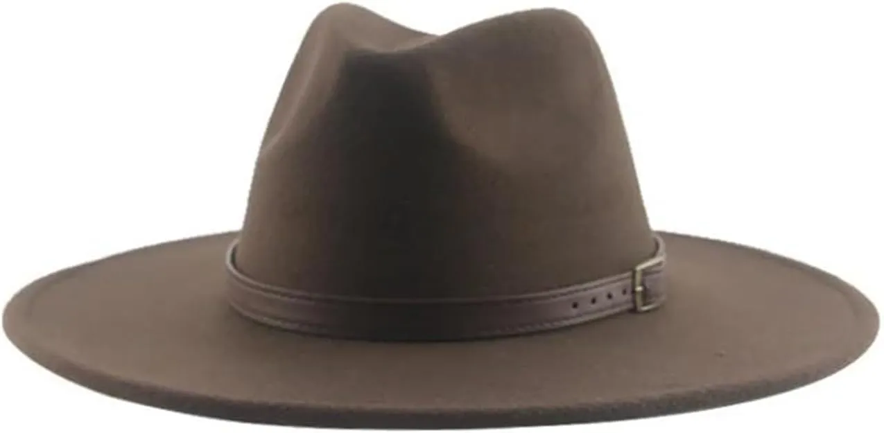 Mnjyihy Women Man Fedoras Hat Winter Felted Hat Big Brim 9.5Cm Belt Band Casual Solid Panama Cap