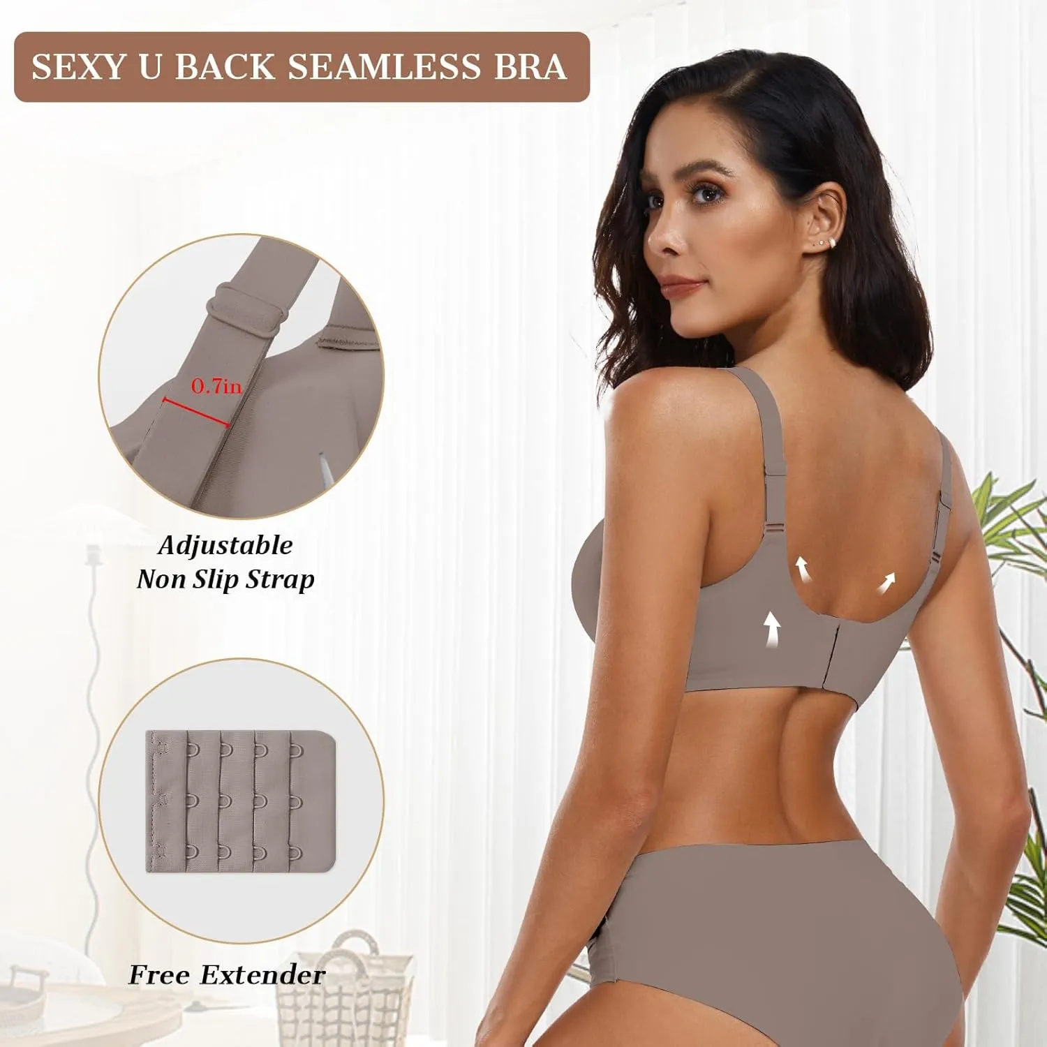 OEAK Womens Comfortable Wireless Bras Push Up Seamless Bralettes Soft V Neck Brassiere Scalloped Full Coverage Everyday Bra