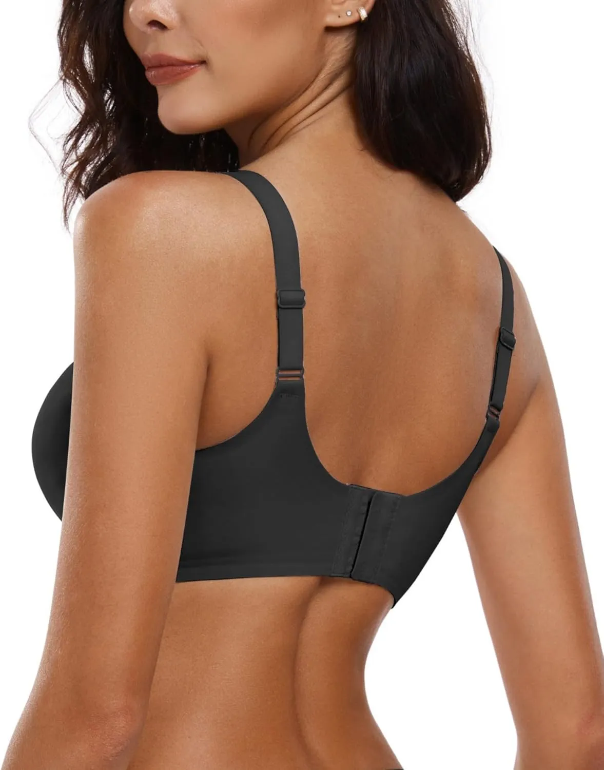 OEAK Womens Comfortable Wireless Bras Push Up Seamless Bralettes Soft V Neck Brassiere Scalloped Full Coverage Everyday Bra