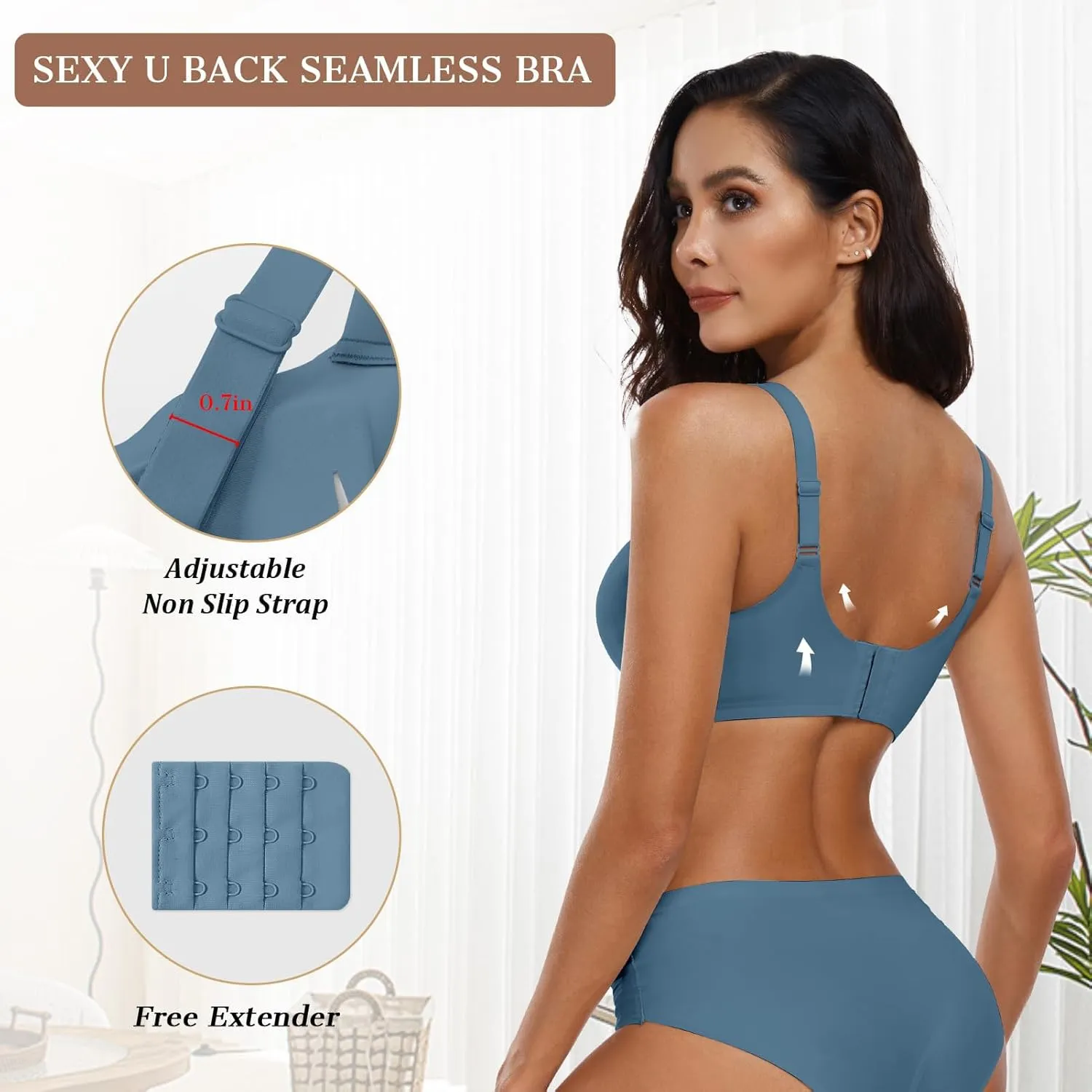 OEAK Womens Comfortable Wireless Bras Push Up Seamless Bralettes Soft V Neck Brassiere Scalloped Full Coverage Everyday Bra