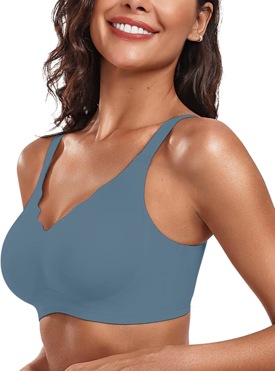 OEAK Womens Comfortable Wireless Bras Push Up Seamless Bralettes Soft V Neck Brassiere Scalloped Full Coverage Everyday Bra