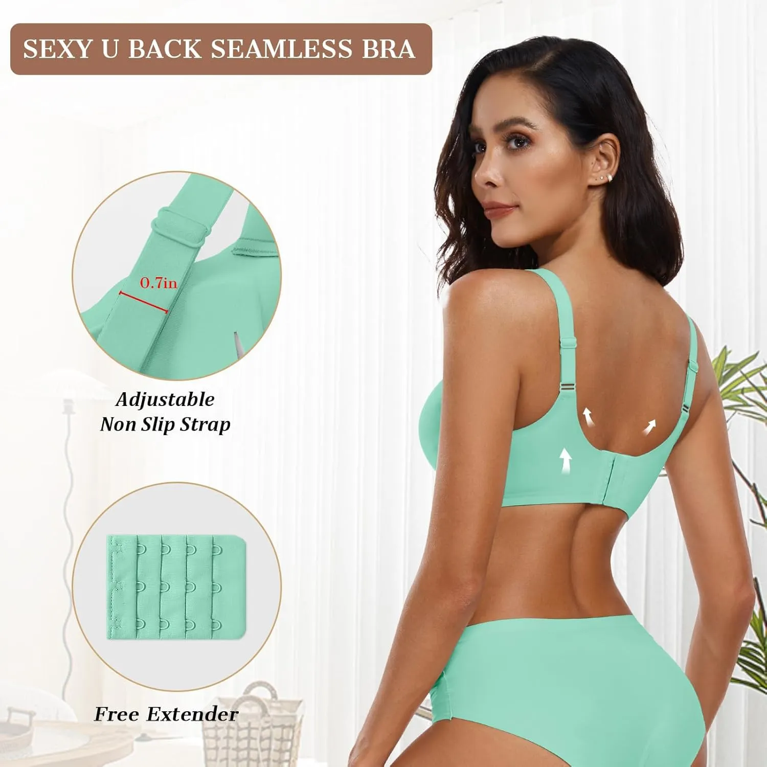 OEAK Womens Comfortable Wireless Bras Push Up Seamless Bralettes Soft V Neck Brassiere Scalloped Full Coverage Everyday Bra