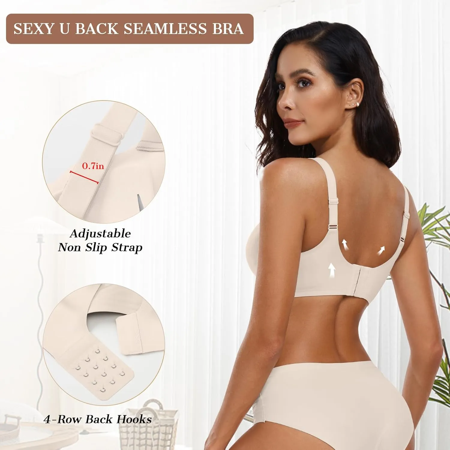OEAK Womens Comfortable Wireless Bras Push Up Seamless Bralettes Soft V Neck Brassiere Scalloped Full Coverage Everyday Bra