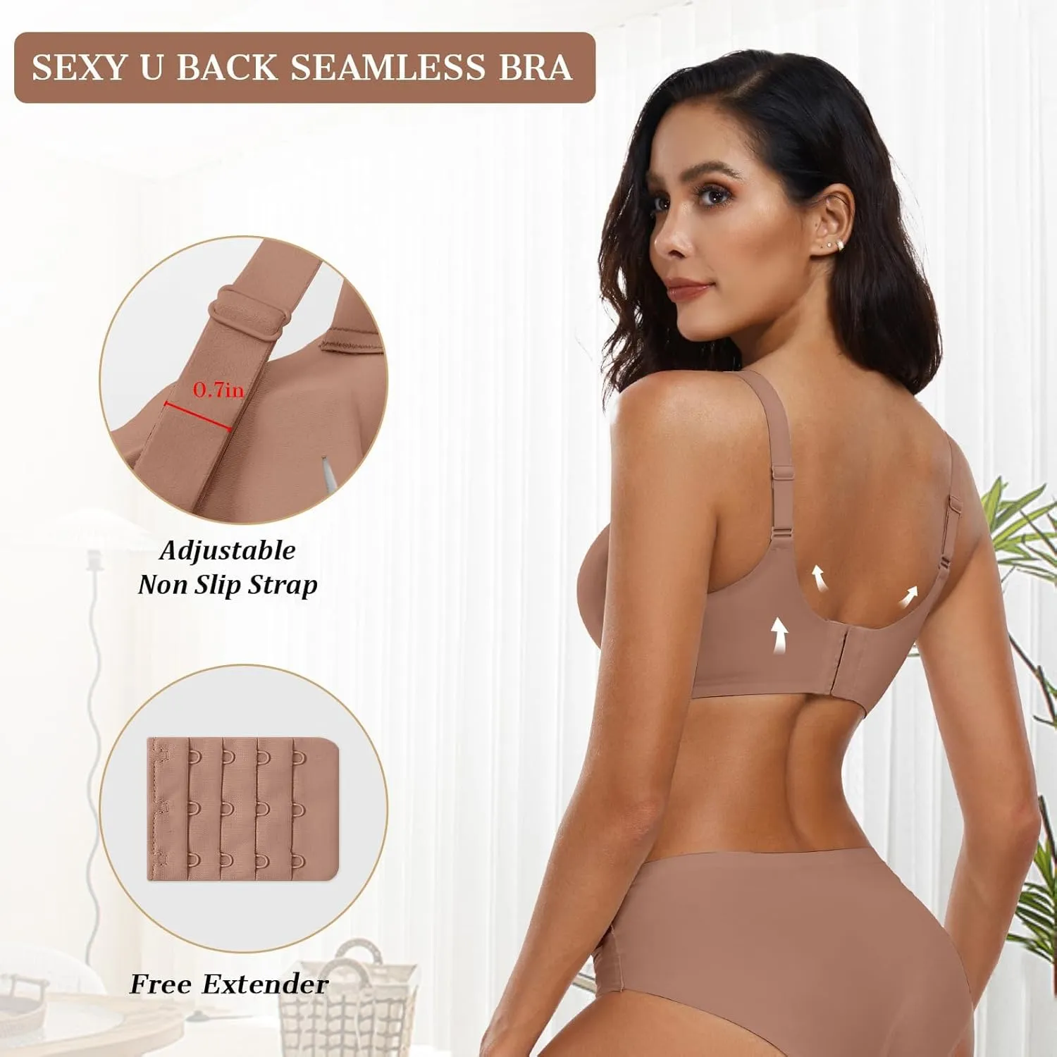 OEAK Womens Comfortable Wireless Bras Push Up Seamless Bralettes Soft V Neck Brassiere Scalloped Full Coverage Everyday Bra