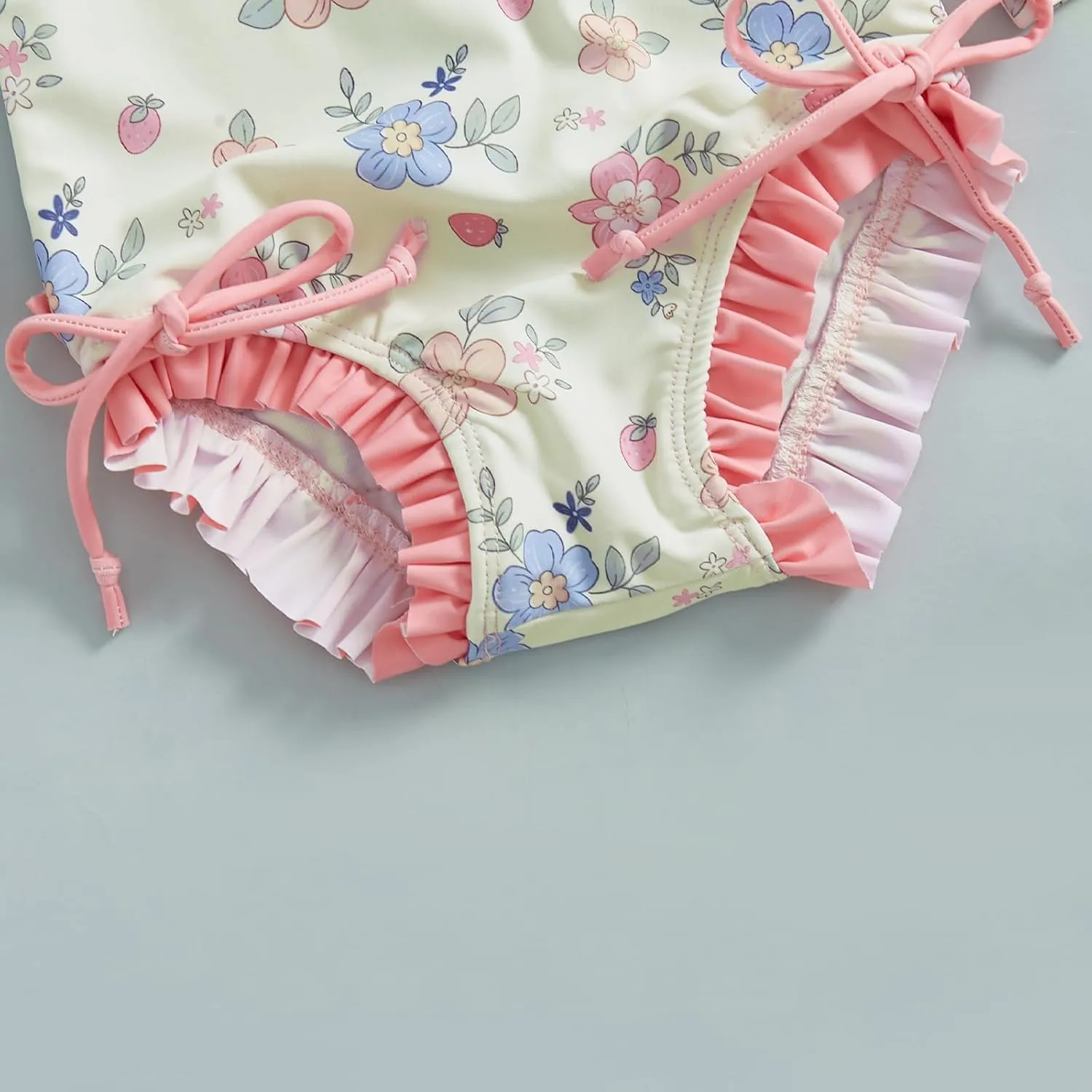 pengnight Toddler Baby Girl Swimsuit One-Piece Long Sleeve Ruffle Floral Print Rash Guard Zipper Bathing Suit