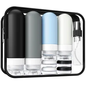 Quatish 18 Pack Travel Bottles for Toiletries, Original Patented, TSA Approved Travel Size Containers, Leak Proof Silicone Shampoo and Conditioner Bottles Women & Men, Airplane Essentials, Grey