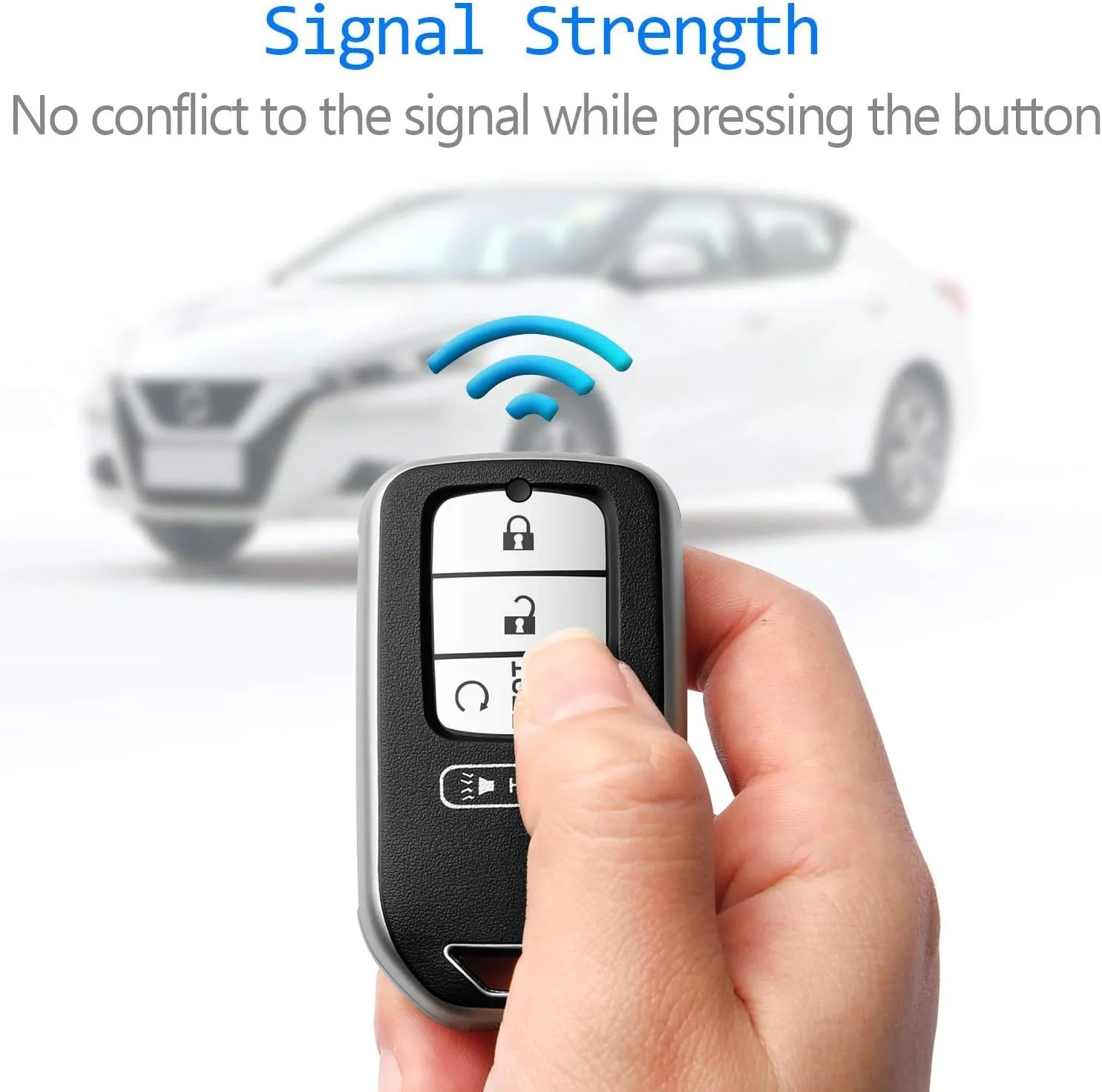 Sindeda for Honda key fob cover with leather keychain,Soft TPU Full Cover Protection,key fob case compatible Honda Accord Civic CRV Pilot Odyssey Passport Smart Remote KeyKey Fob Shell Silver