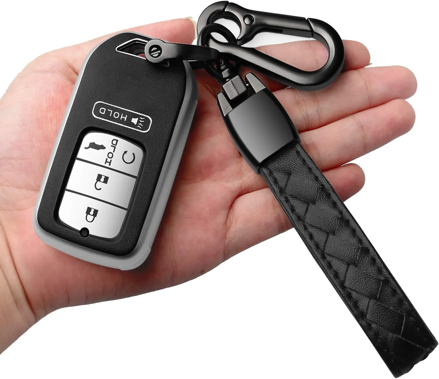 Sindeda for Honda key fob cover with leather keychain,Soft TPU Full Cover Protection,key fob case compatible Honda Accord Civic CRV Pilot Odyssey Passport Smart Remote KeyKey Fob Shell Silver