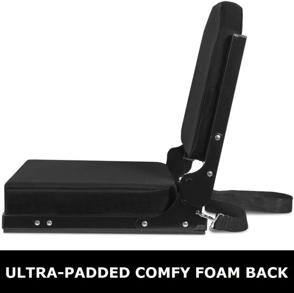 Stadium Seats for Bleachers with Ultra Padded Comfy Foam Cushion, Wide Portable Stadium Chairs with Back Support and Shoulder Strap, 1 Pack, Black