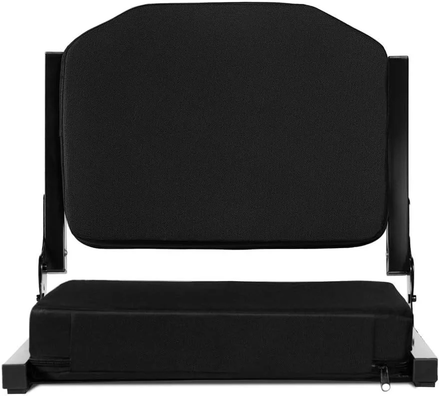 Stadium Seats for Bleachers with Ultra Padded Comfy Foam Cushion, Wide Portable Stadium Chairs with Back Support and Shoulder Strap, 1 Pack, Black