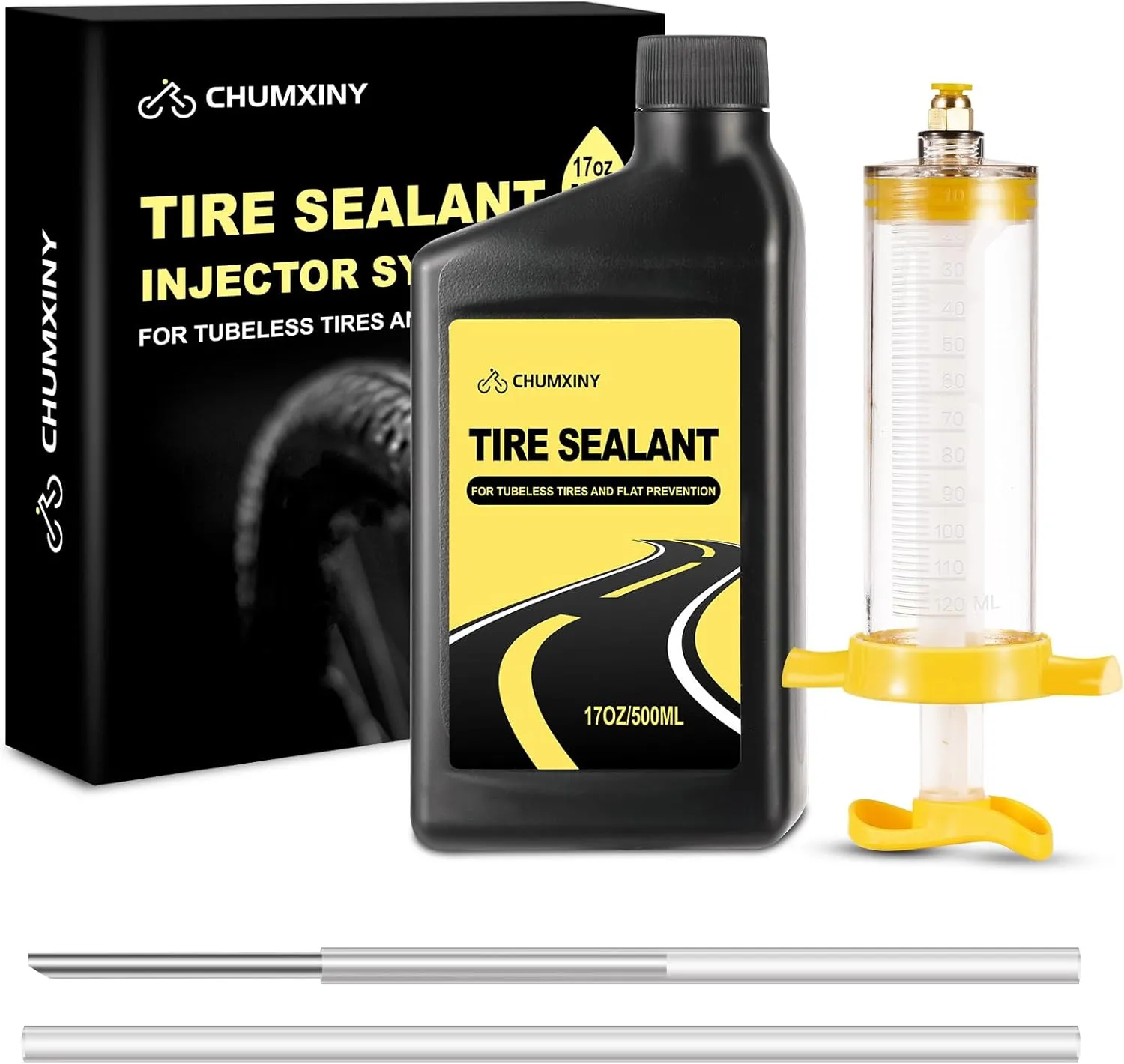 Tubeless Tire Sealant, 500ML Injectable MTB Tire Sealant, Seals Air Holes Up to 6.5 mm, Suitable for Mountain Bike and Road Bike Tires