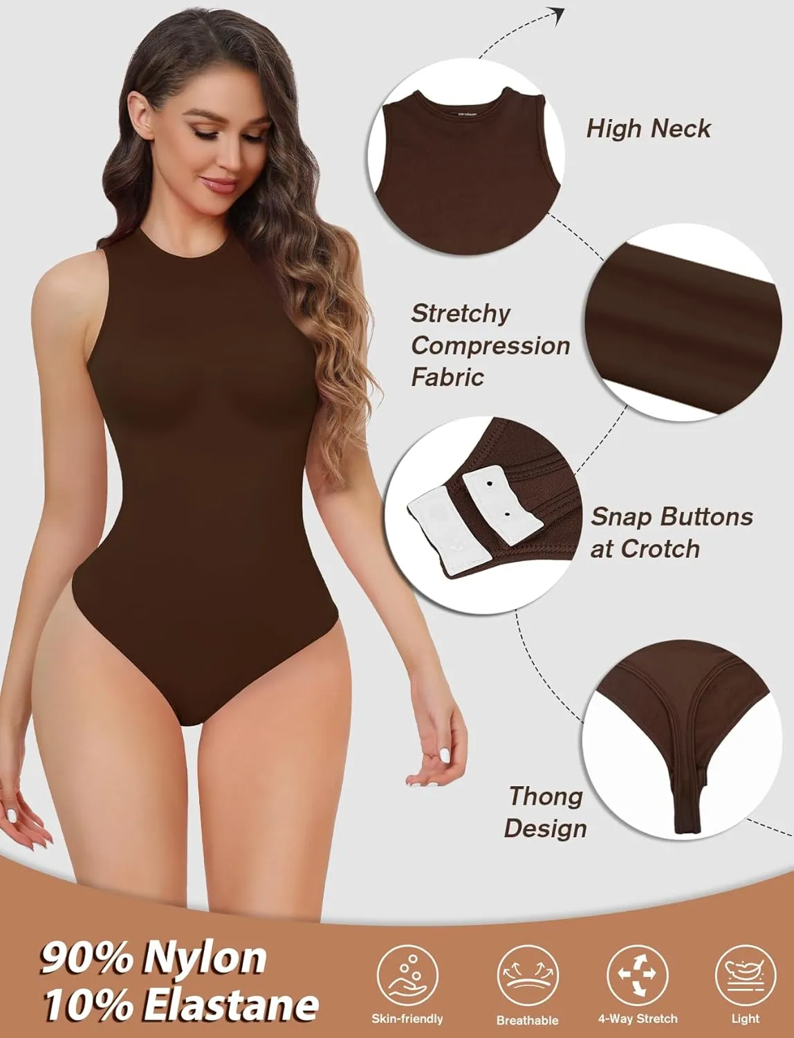 Women's Tummy Control Shapewear Bodysuit High Neck Seamless Body Shaper Sleeveless Racerback Thong Body Suit Tank