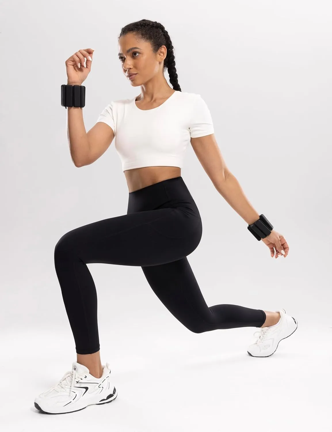 Workout Leggings with Pockets for Women High Waist Yoga Pants 7/8 Cream Soft Lightweight Athletic Gym Tights 25"