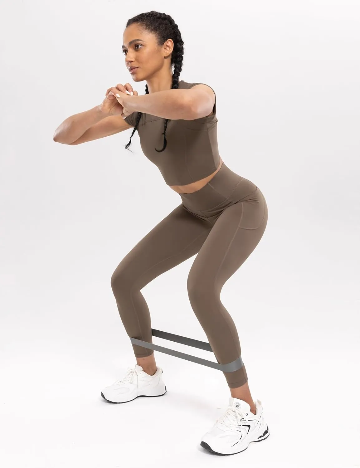 Workout Leggings with Pockets for Women High Waist Yoga Pants 7/8 Cream Soft Lightweight Athletic Gym Tights 25"