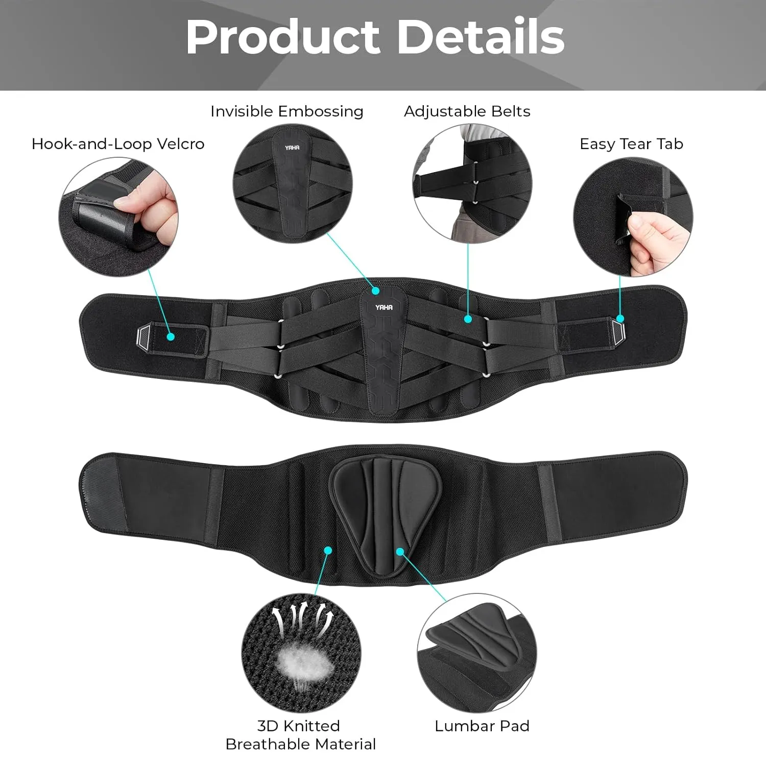 YAHA Back Brace for Lower Back Pain Women/Men, Back Support for Work, Heavy Lifting with Ergonomic Lumbar Pad, Breathable Lumbar Support Belt with 5 Stays for Sciatica, Herniated Disc, Scoliosis - XL